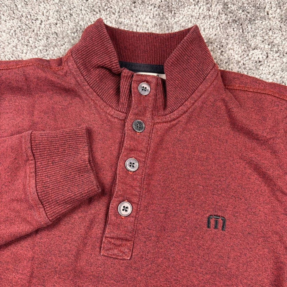 Travis Mathew Sweater Mens M Maroon Hand Pockets 4 Button Henley Shacket Golf